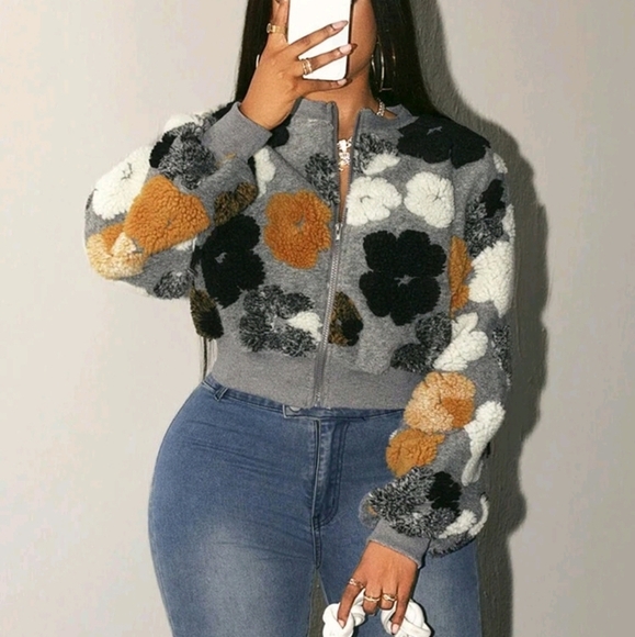 Colorful Flower Fabric For Jacket Design With Front Center Zipper Decoration - Picture 3 of 7